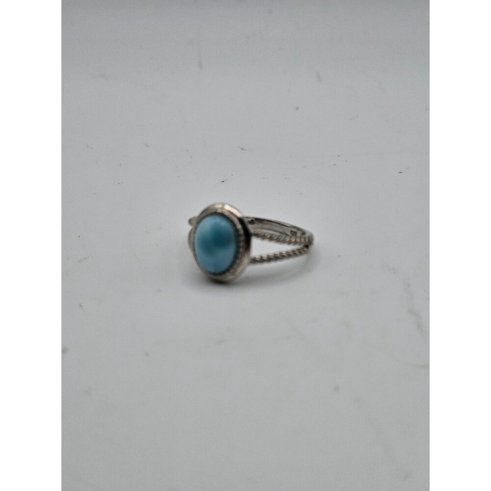 Sterling Silver 925 Turquoise Ring Size 6 Oval Cabochon Rope Band Vintage
